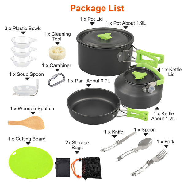 16-Piece Camping Cookware Set - Lightweight Outdoor Cooking