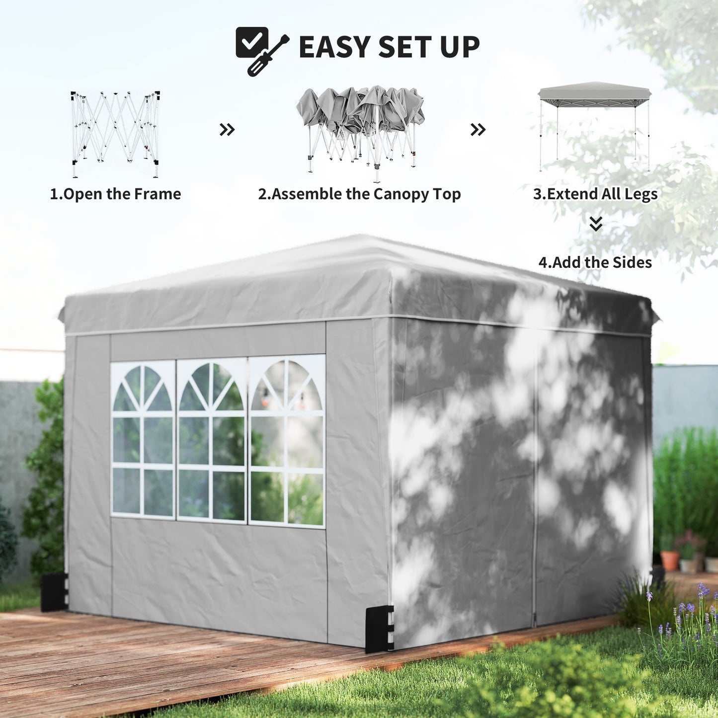 10 x 10 ft Pop Up Canopy Tent with Sidewalls - Light Gray