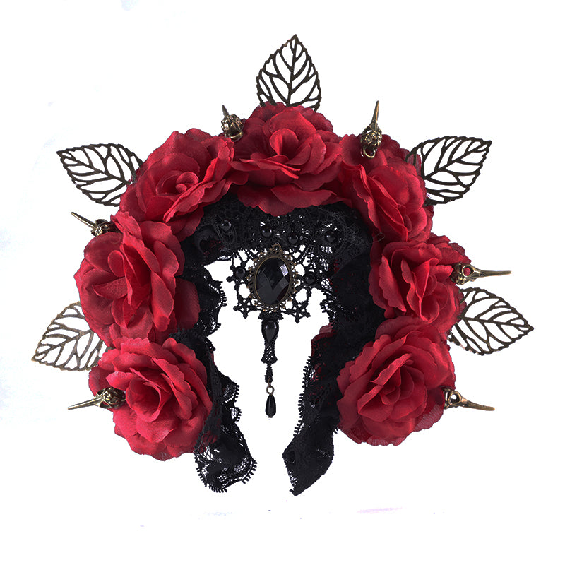 Dark Bird Bone Hair Hoop Crown - Retro Halloween Rose Design