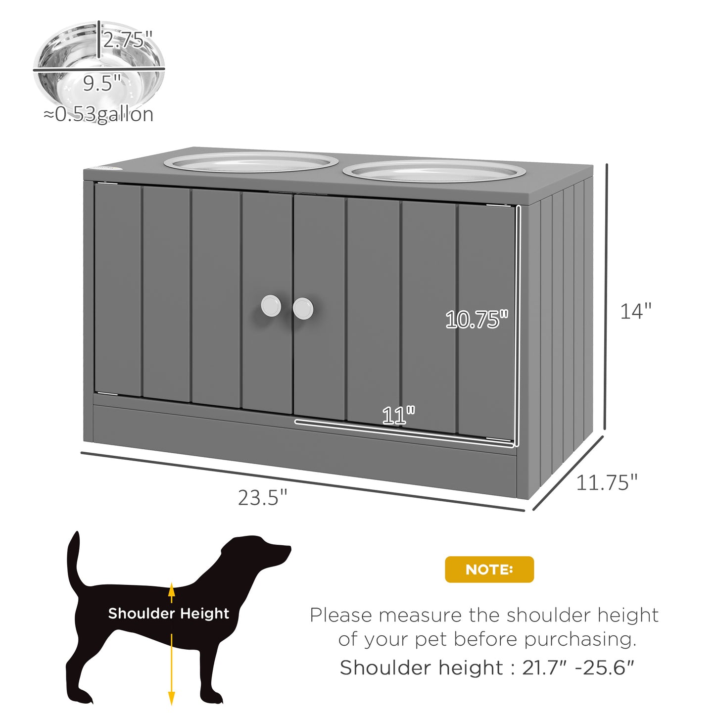 Elevated Dog Feeder with Storage Cabinet - Large 44L Capacity, Gray