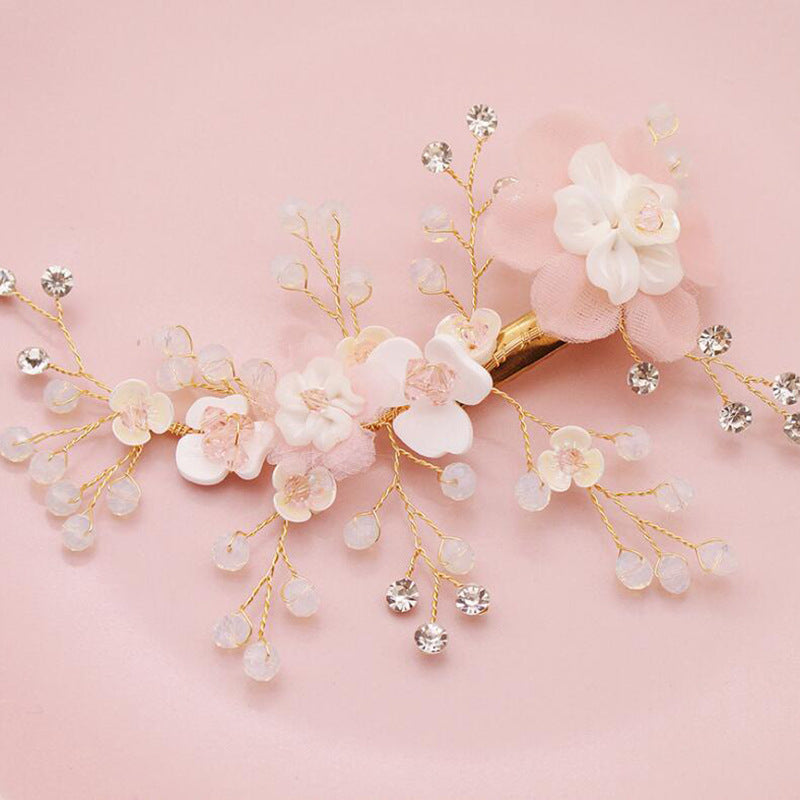 Bridal Tiara Hair Comb with Crystal Flower Design - Gold