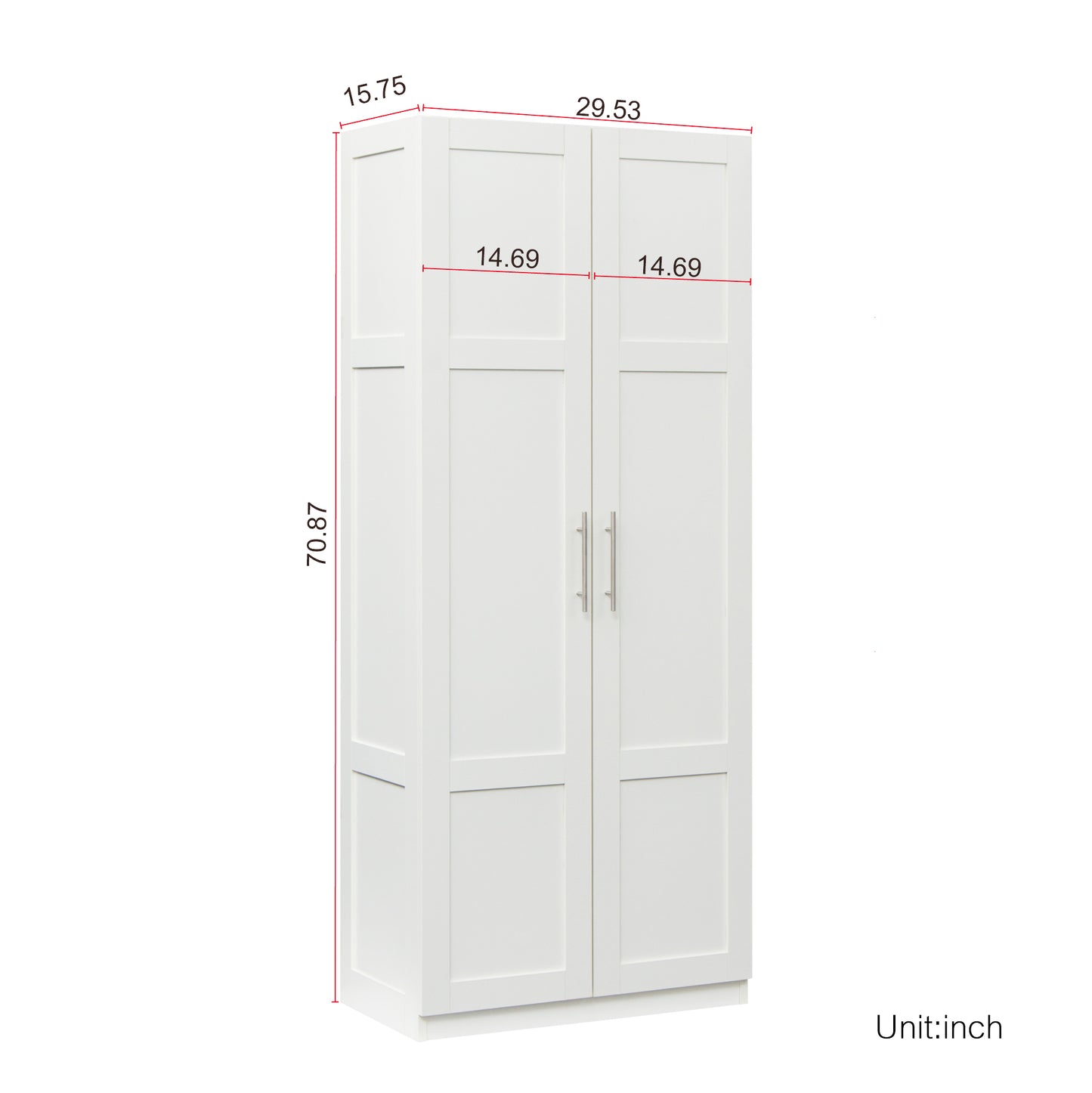 White Pantry Cabinet with 2 Doors & 3 Shelves - Versatile Storage