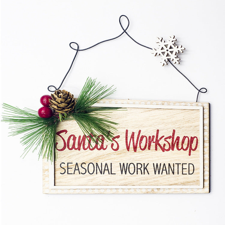 Wooden Christmas Doorplate with Painted Square Design – Festive Holiday Decor