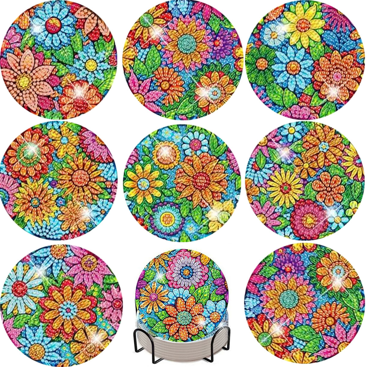 16 Pcs Diamond Art Coaster Kit - Colorful Plastic Design