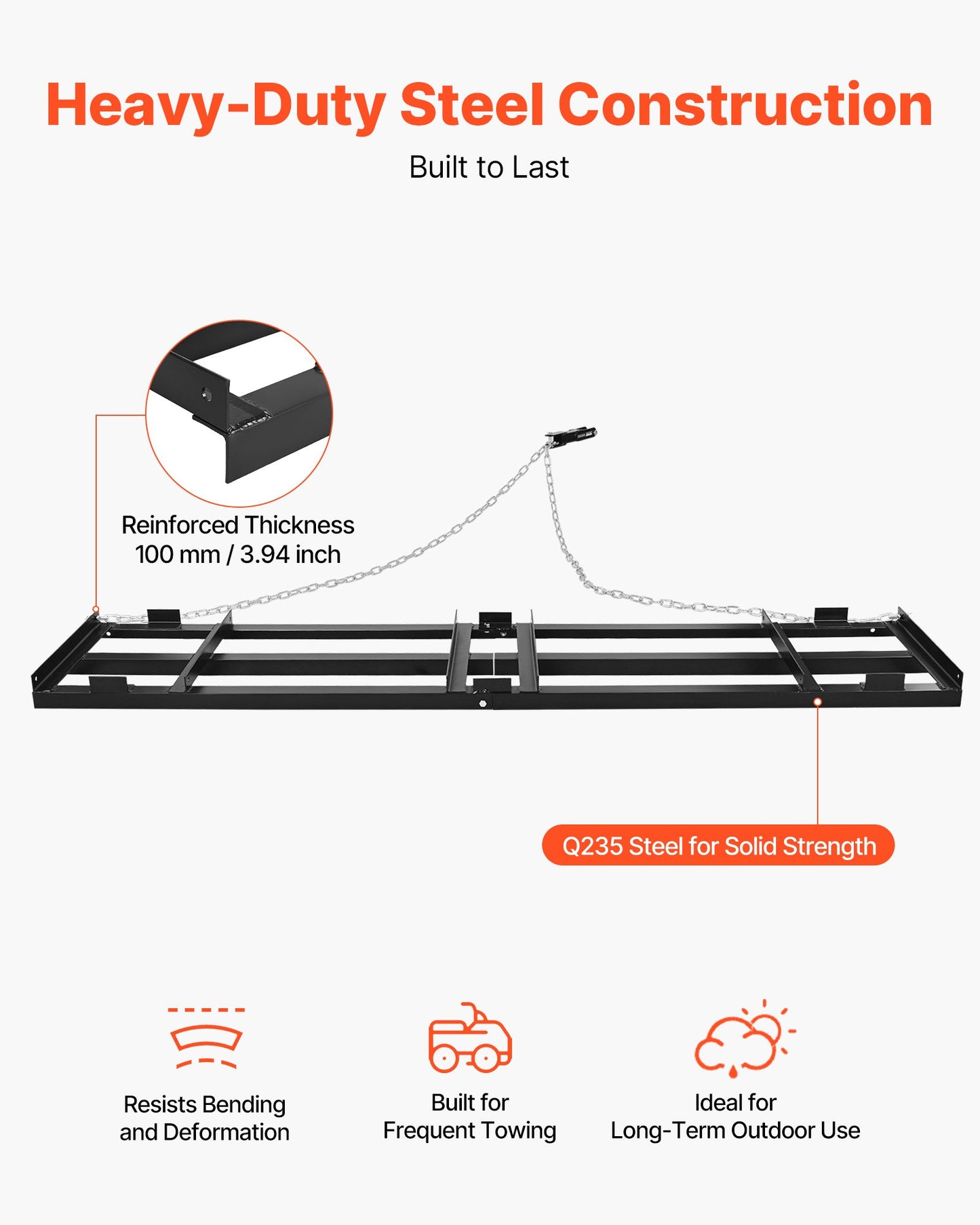 Heavy Duty Tow-Behind Drag Harrow 96x20 Inch for Driveway and Lawn Leveling