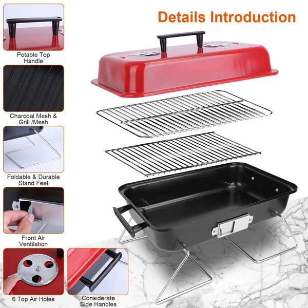 Portable Charcoal Grill - Folding Tabletop Smoker for Camping