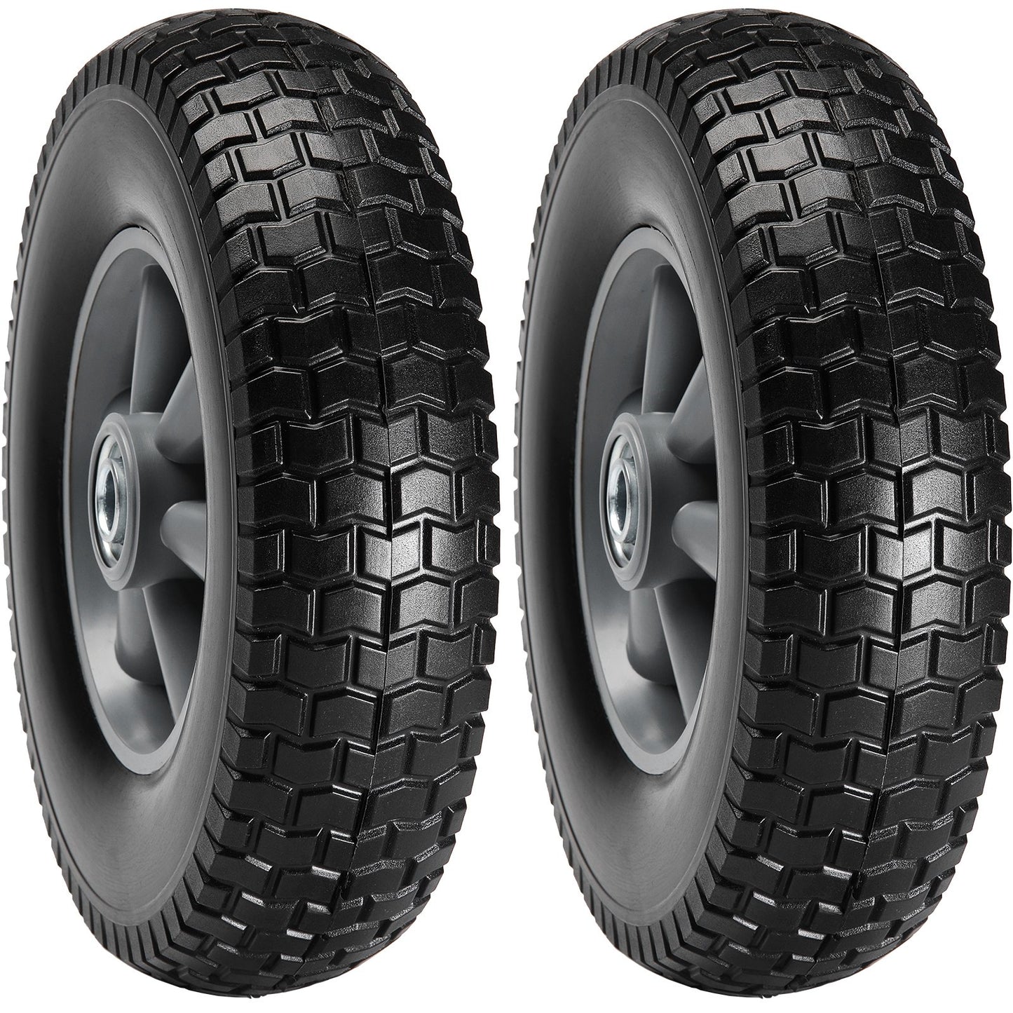 10-Inch Solid PU Flat-Free Wheels - 2 Pack for Hand Trucks & Garden Carts