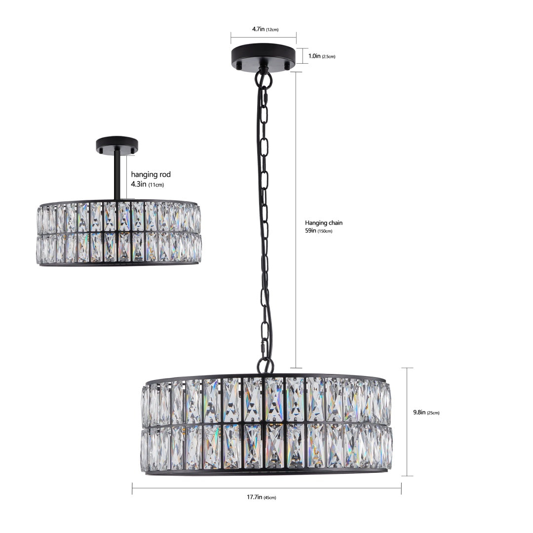 Black Crystal Drum Chandelier - 6-Light Pendant Fixture