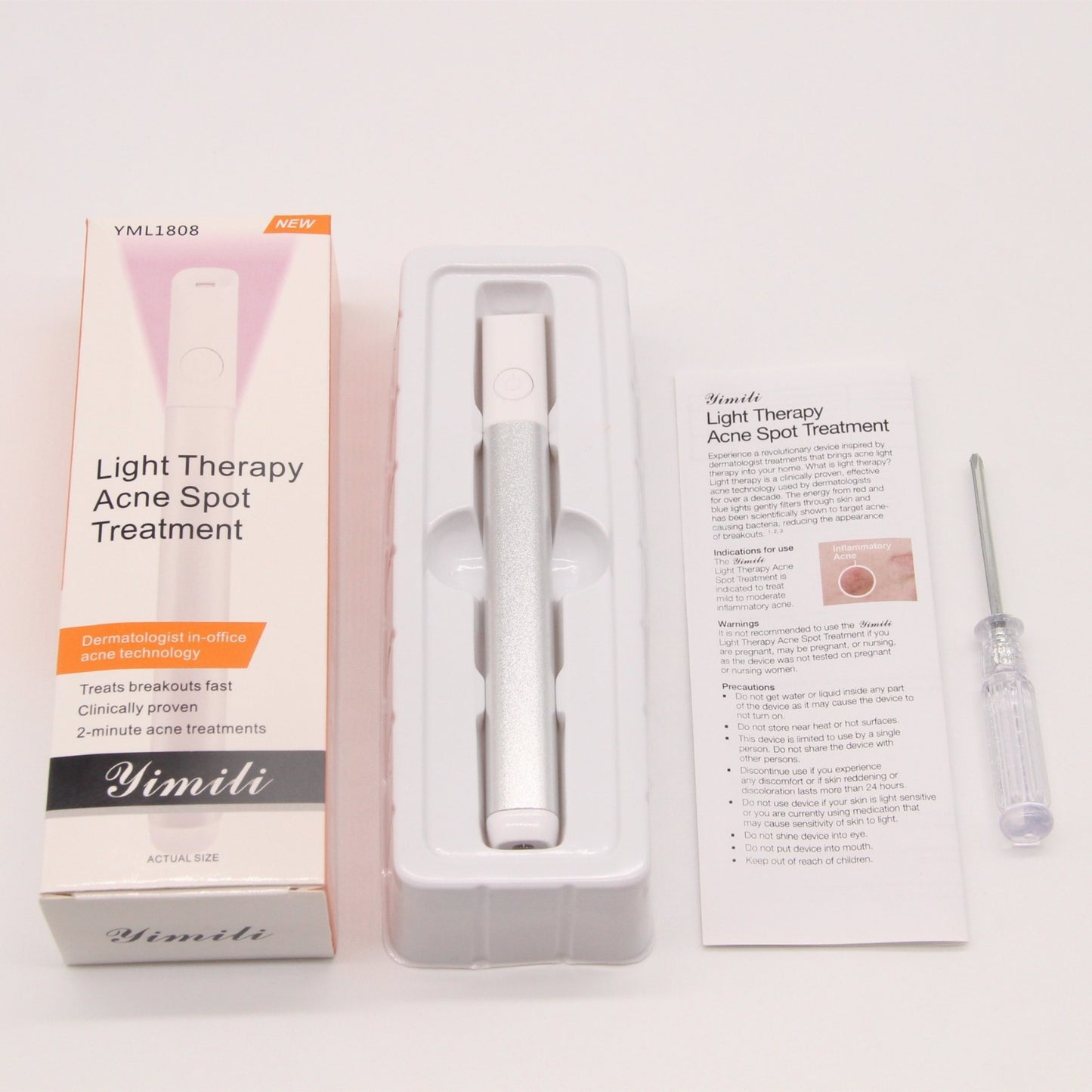 Acne Treatment Device for Face - Red & Blue Light Therapy Tool - Silver