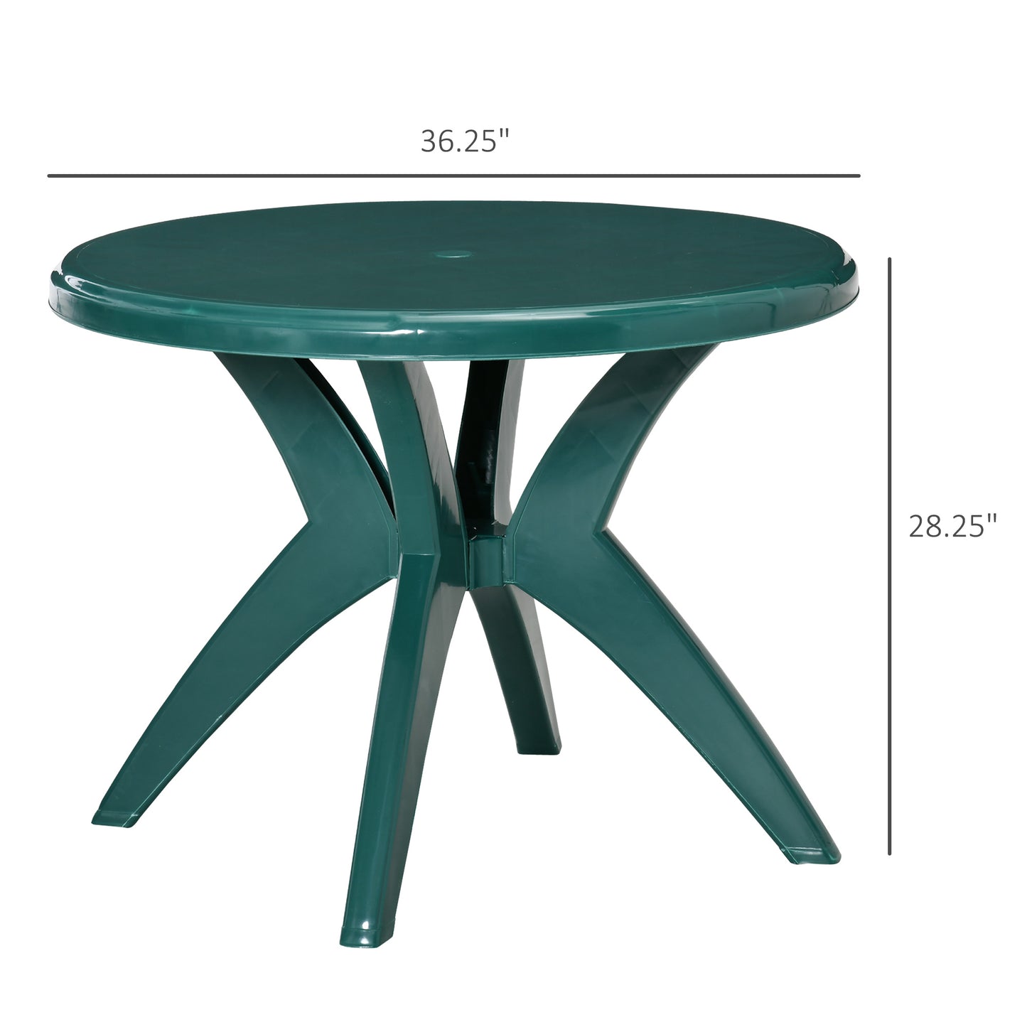 36.25" Round Outdoor Plastic Dining Table with Umbrella Hole - Green