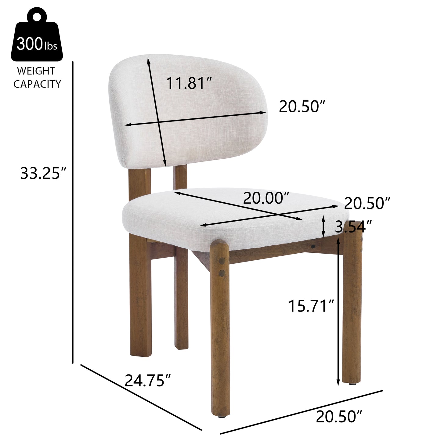 Beige Upholstered Mid-Century Dining Chairs - Set of 2