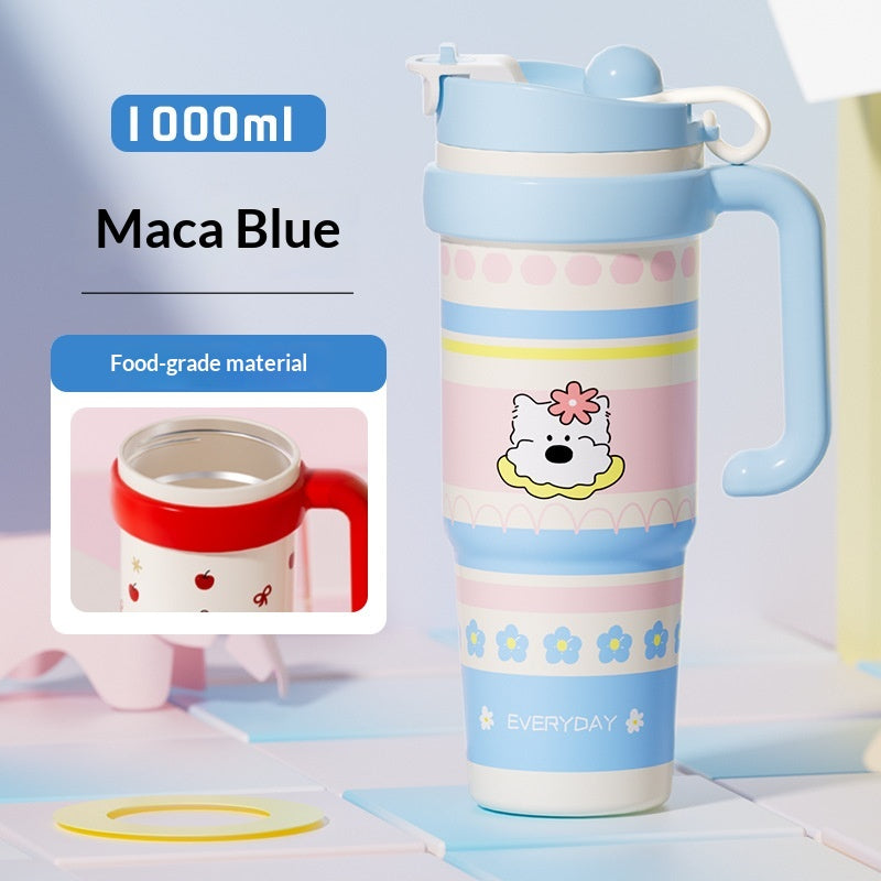 Large Capacity Thermal Insulation Cup with Straw - Stainless Steel Travel Mug