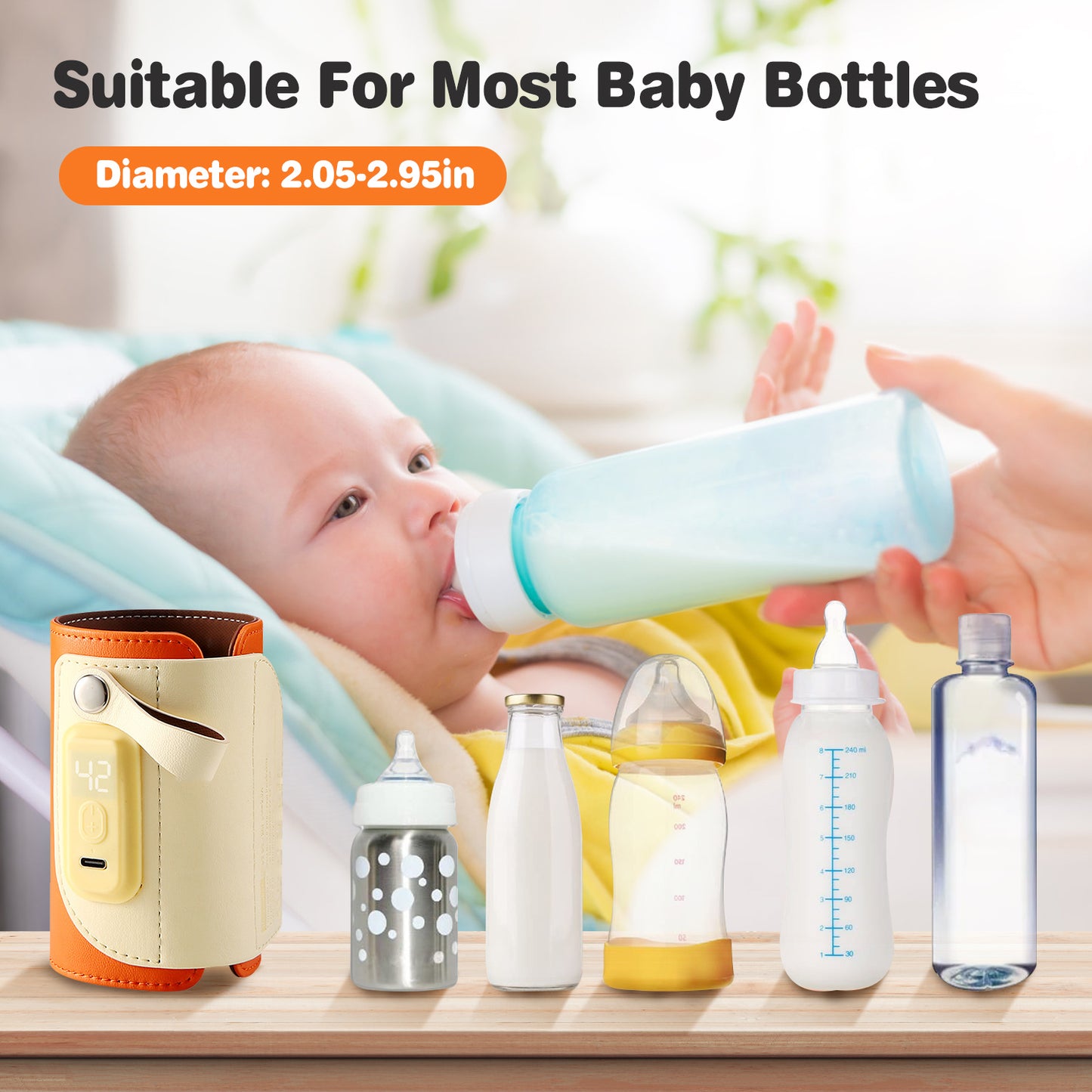 Portable Baby Milk Warmer with 5 Temperature Settings - Orange