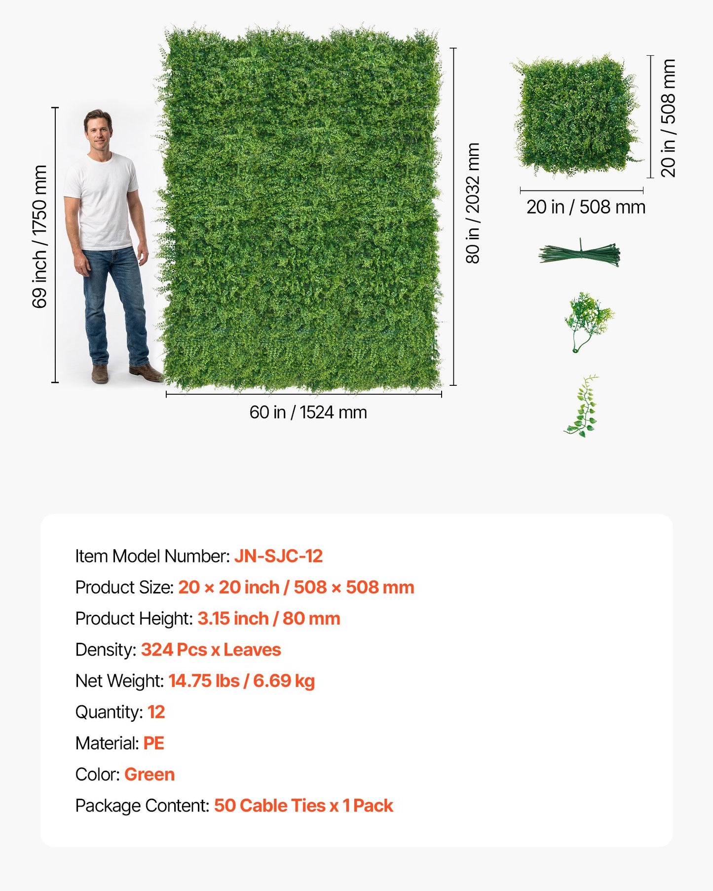 Artificial Greenery Wall Panels - 12pcs 20x20 Inch Privacy Fence Backdrop for Garden & Events