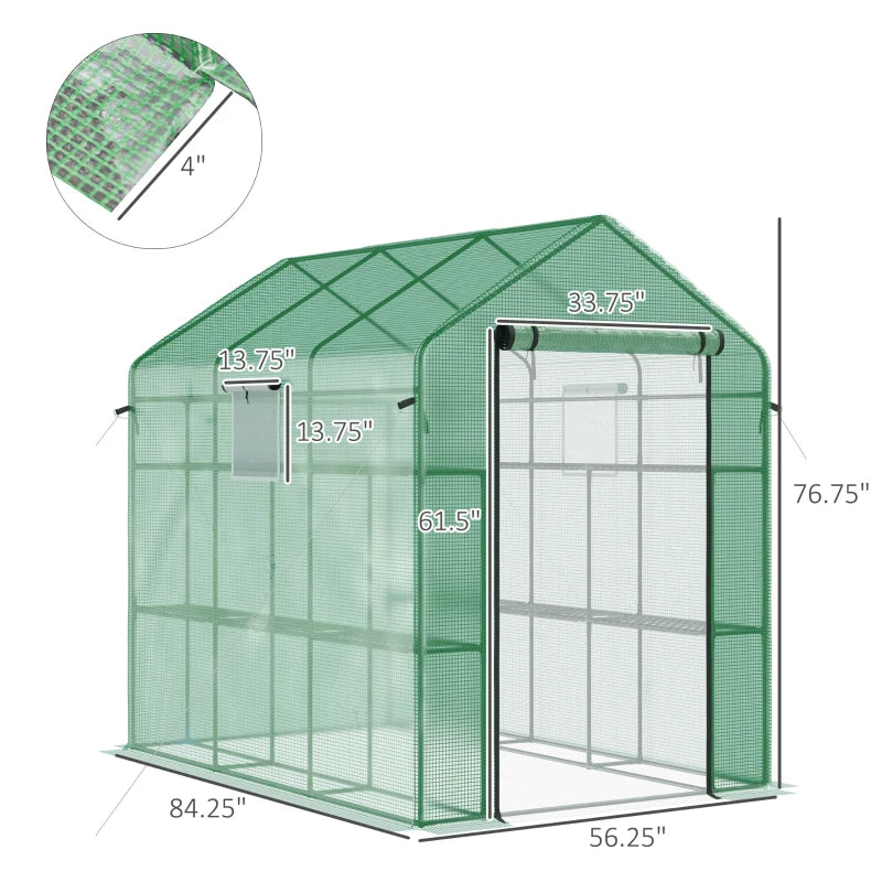 Walk-In Greenhouse for Outdoors with Mesh Door & Windows - 18 Shelves, UV Protection, Plant Labels, Green