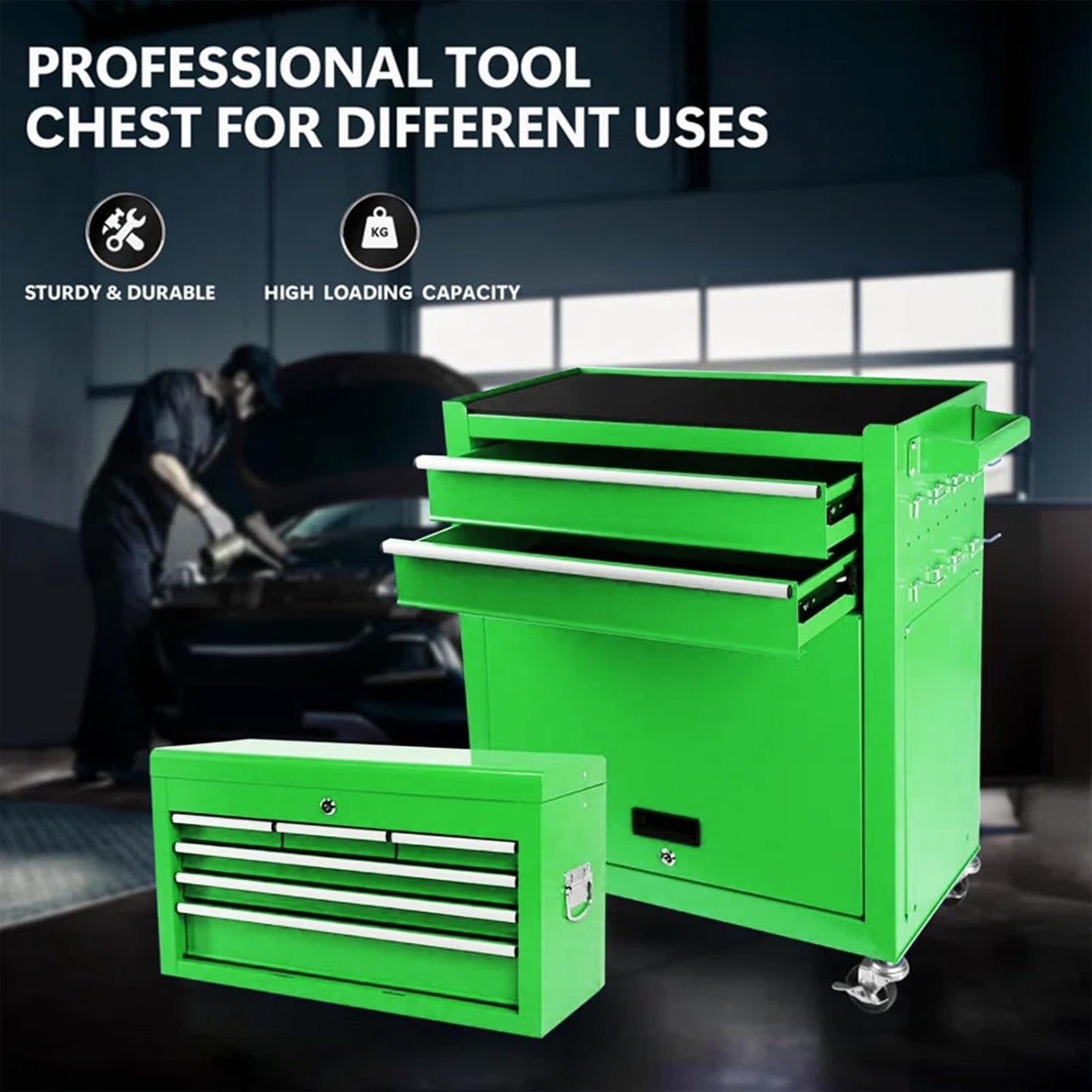 8-Drawer Rolling Tool Chest with Lockable Cabinets and Wheels - Garage Storage