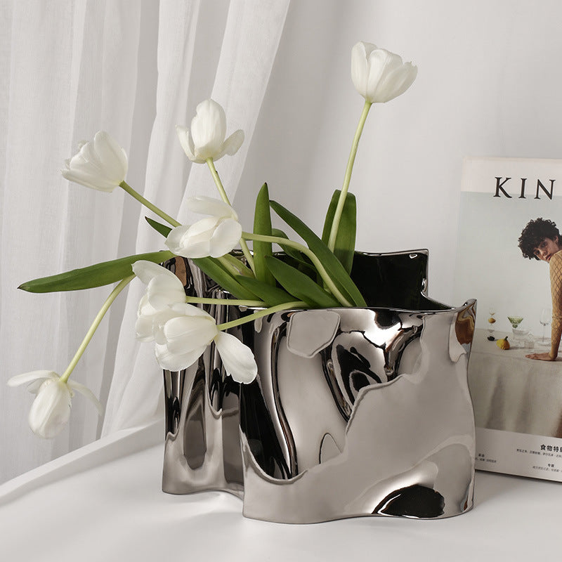 Ceramic Silver Electroplating Flower Vase - Light Luxury Home Decor