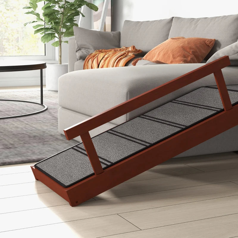 Wooden Dog Ramp with Removable Guardrails - Non-Slip Surface, Brown & Gray