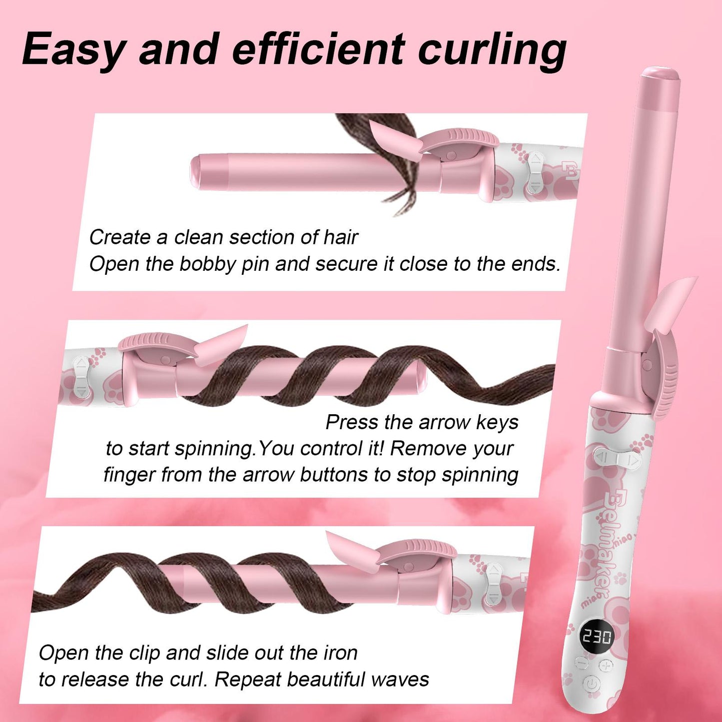 Rotating Ceramic Curling Iron - 1-Inch Barrel with Auto Shut-Off