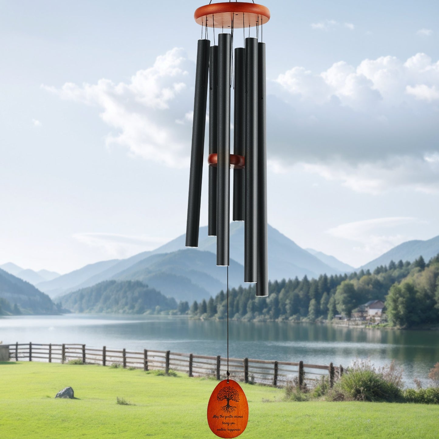 Outdoor Wind Chimes 41-Inch Deep Tone Aluminum Garden Decor - Black