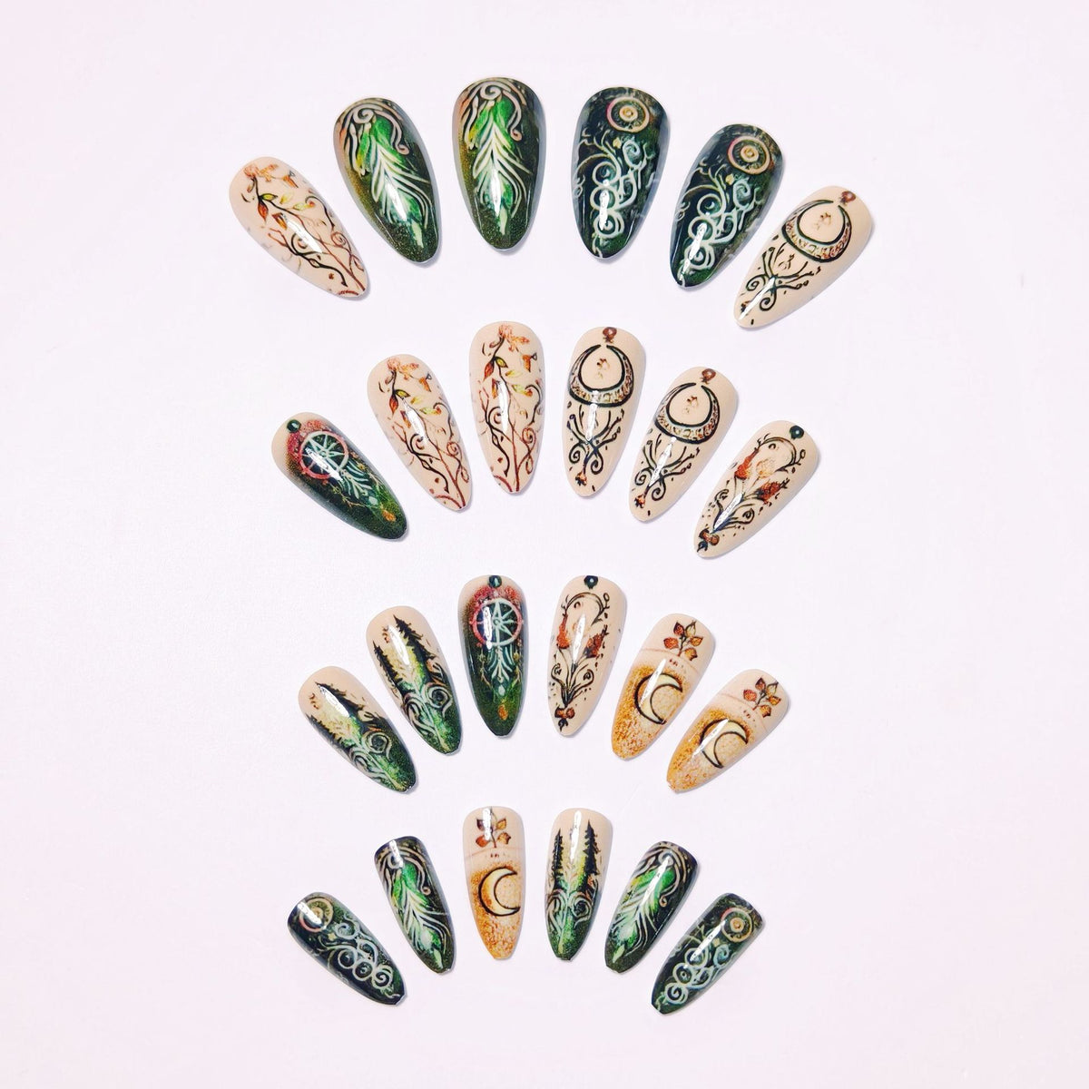 Olive Green Nail Tips Set - Semi-Circular French Style for Manicure