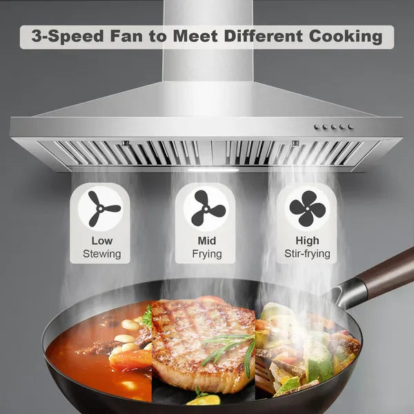 30-Inch Wall Mount Range Hood - Stainless Steel Kitchen Vent with Baffle Filters