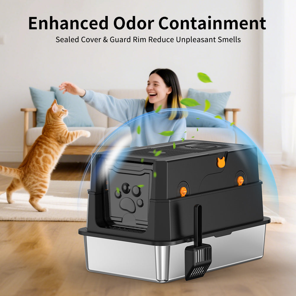 Stainless Steel Cat Litter Box Odor-Free High Sided & Washable