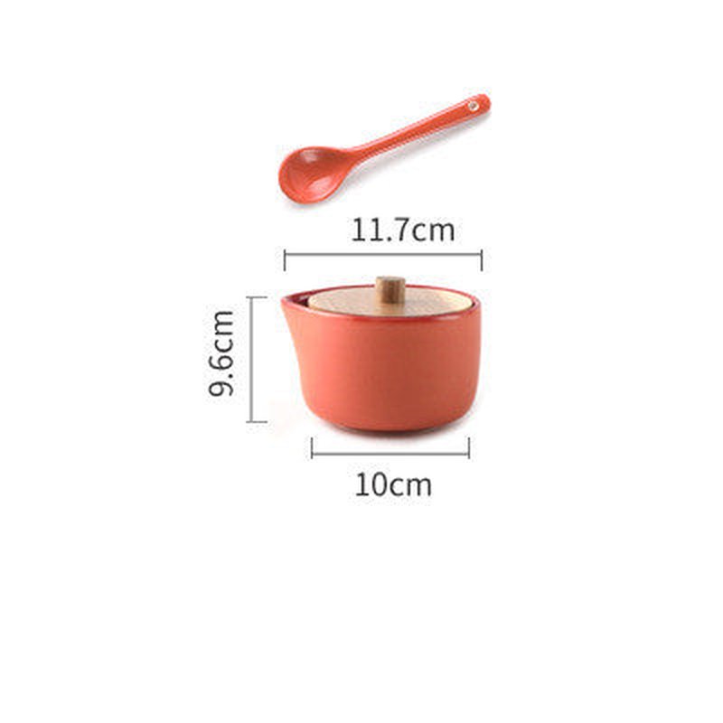 Ceramic Seasoning Jar Set with Wooden Lids and Spoons - Multiple Styles