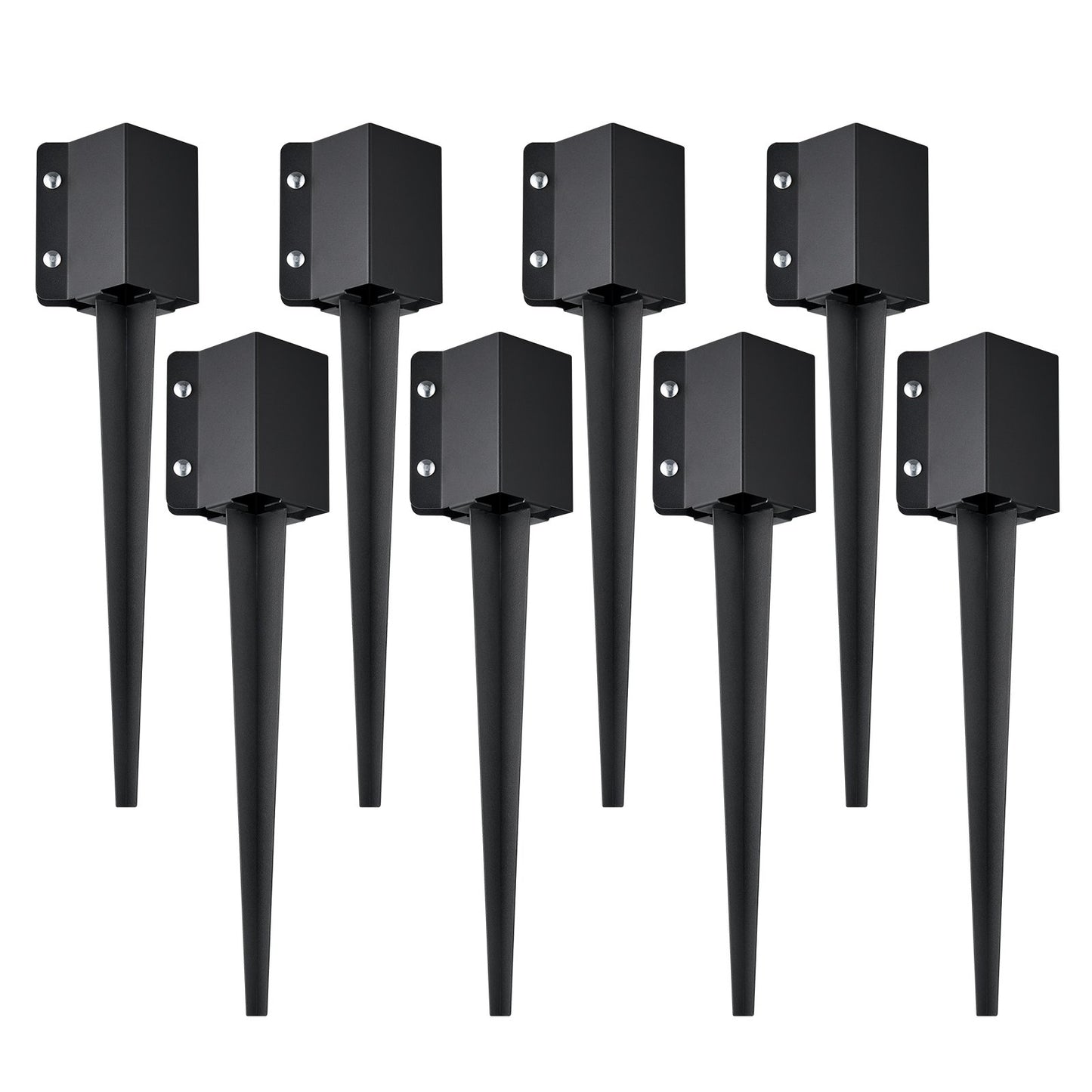Ground Spike Fence Post Anchor for 3.5 Inch Square Posts - Black, 8 Pack
