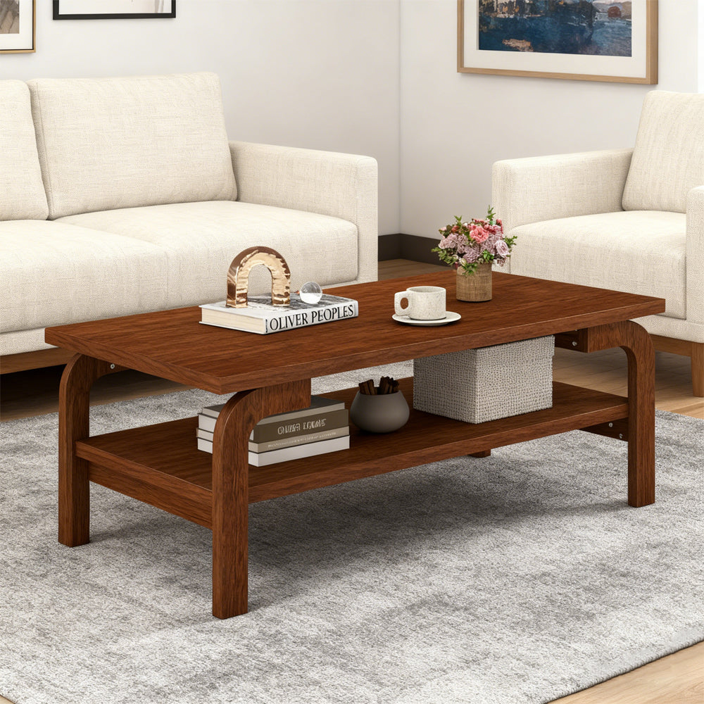 47 Inches Accent Rectangular Coffee Table Open Shelves Designed For