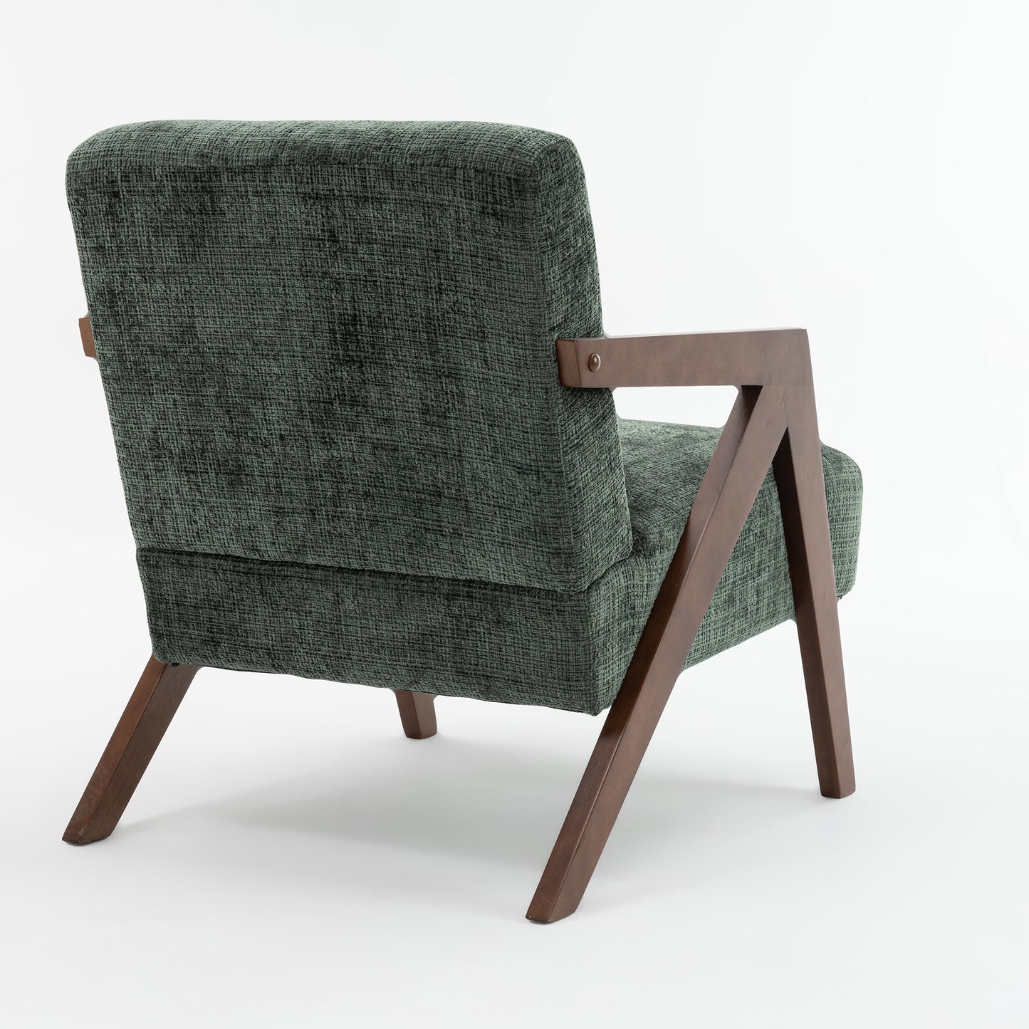 Mid-Century Modern Accent Chair - Dark Green Chenille Upholstered