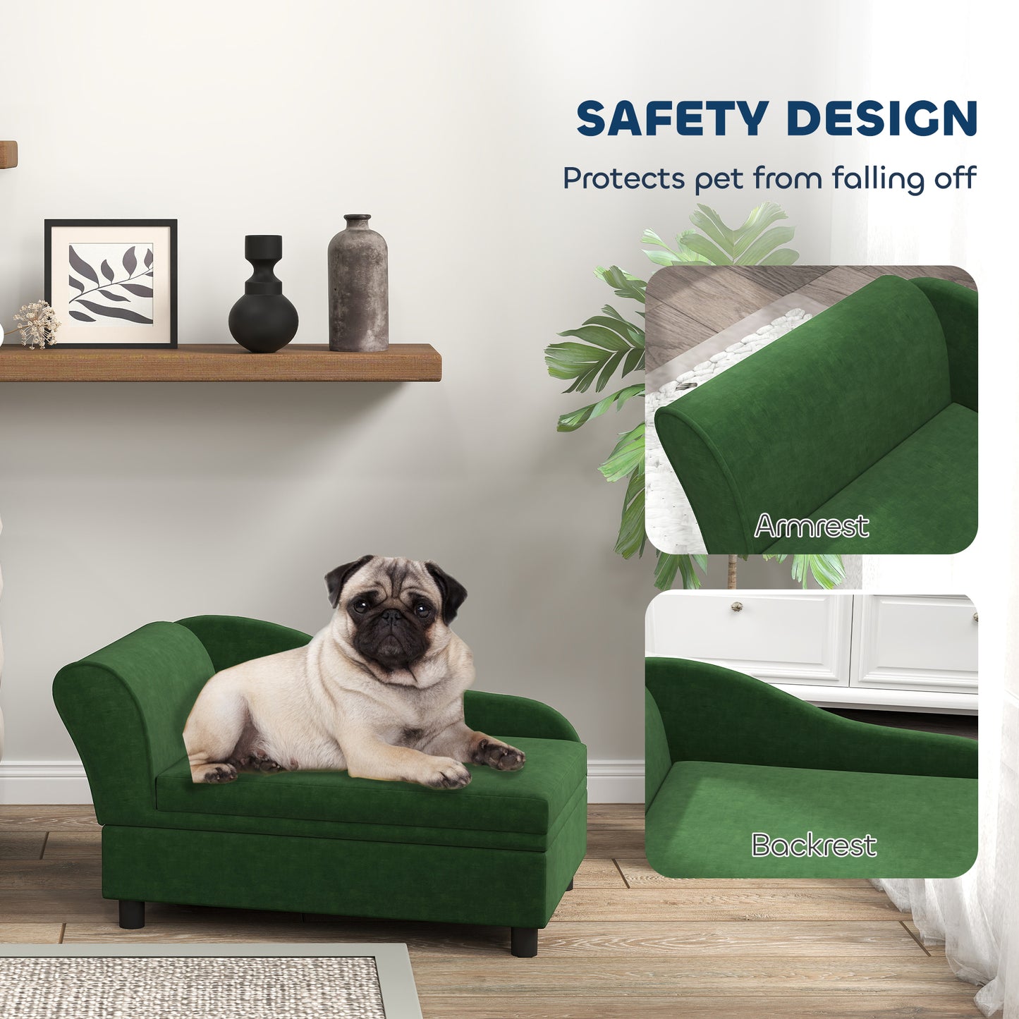 Pet Sofa Bed with Storage for Cats and Small Dogs - Green, 750x490x165 mm