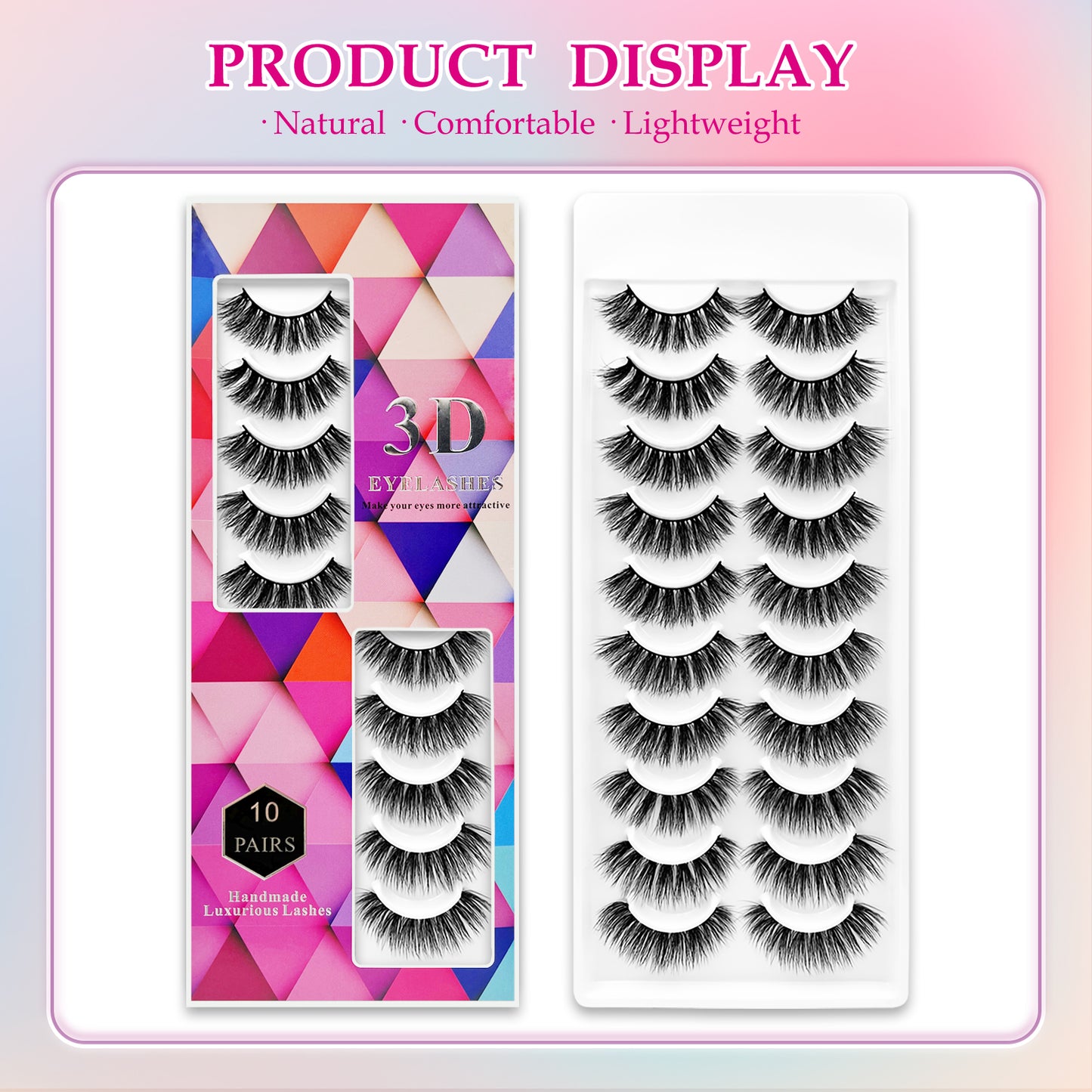 3D Premium Faux Mink False Eyelashes - Voluminous Cluster Style, 10 Pairs