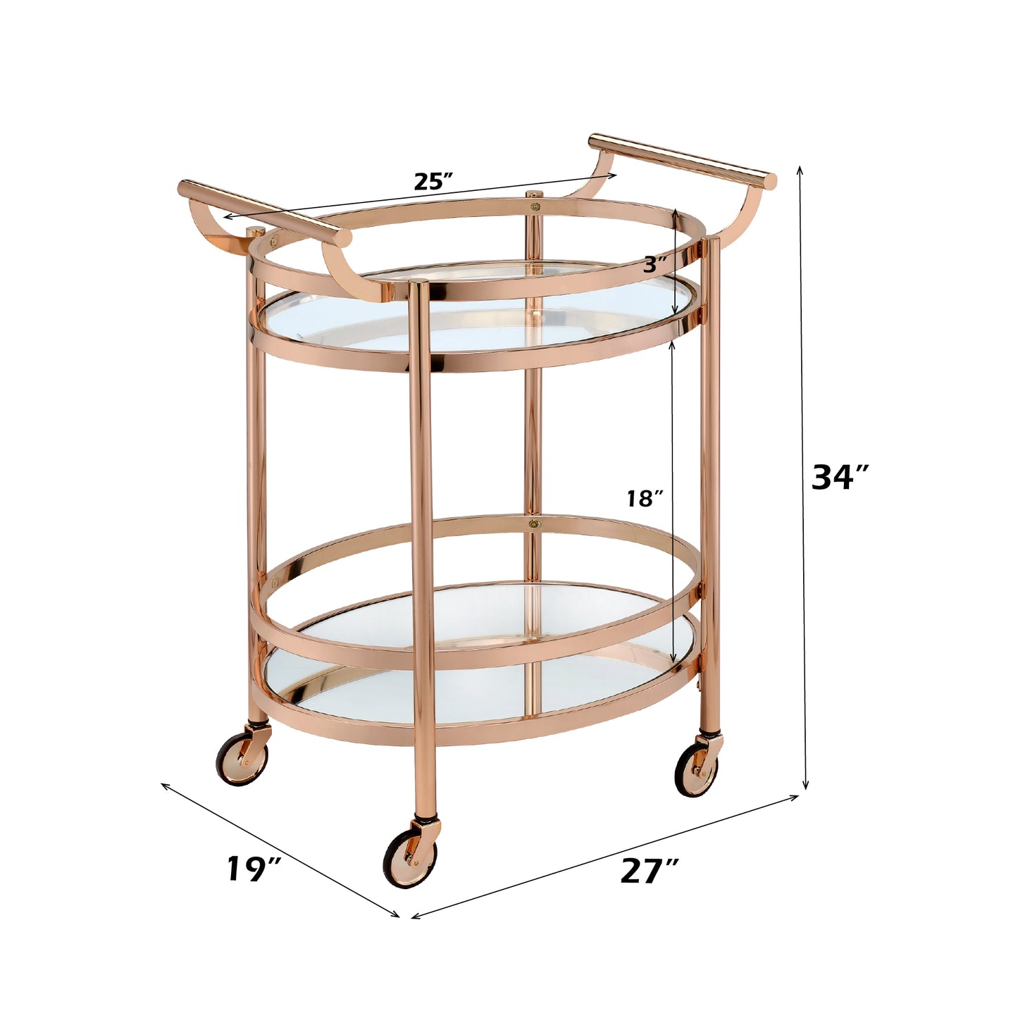 Clear Glass Serving Cart with Rose Gold Finish