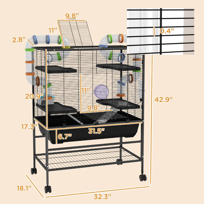 Small Animal Cage for Hamsters & Gerbils with Tubing, Wheel & Ramps