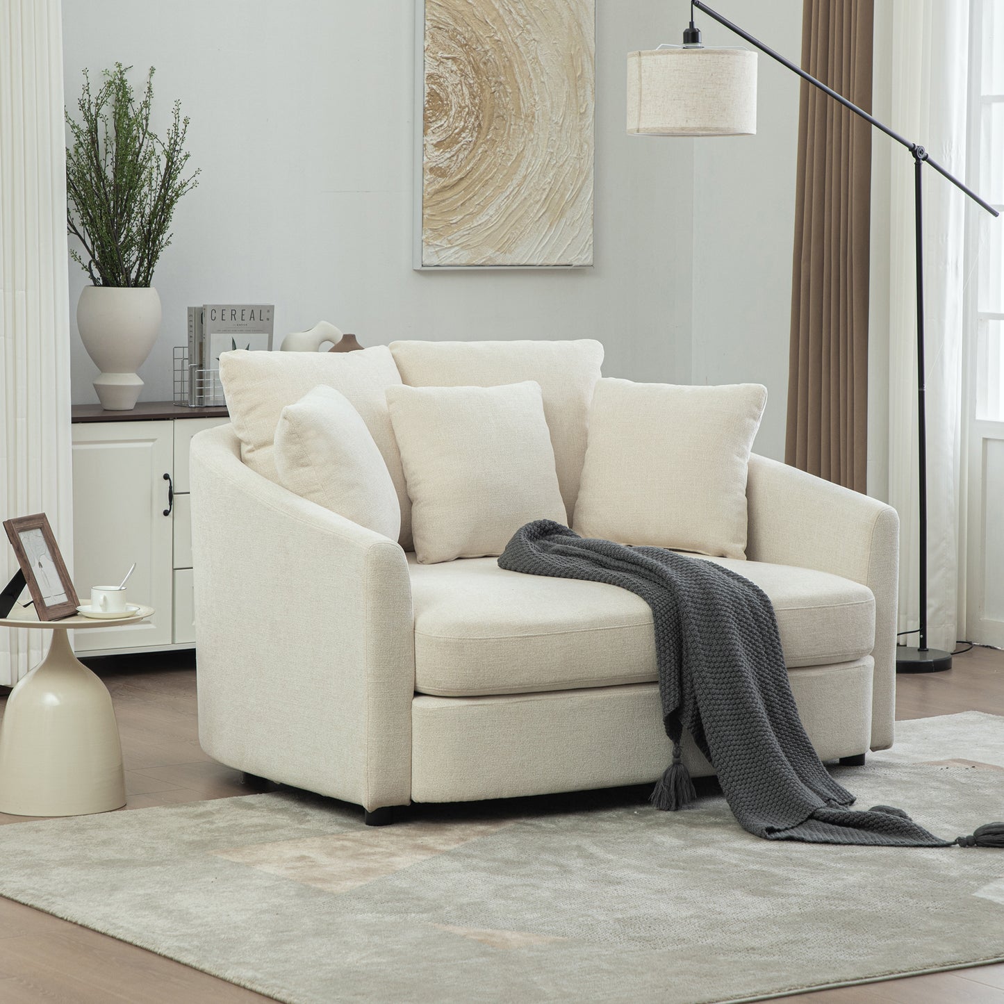 Upholstered Round Accent Chaise Lounge with Pillows - Beige