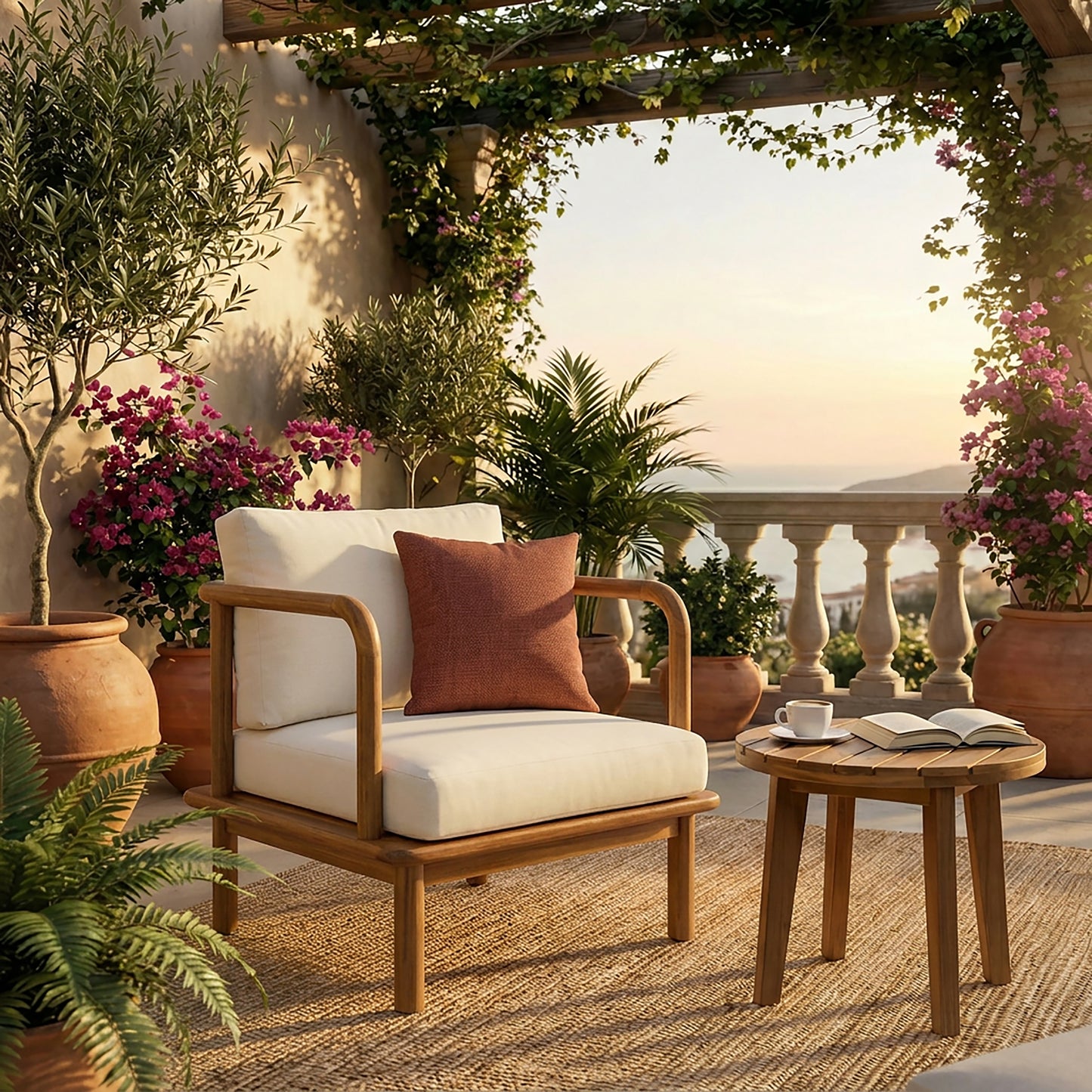 Acacia Club Chair with Cream Cushion - Outdoor Seating