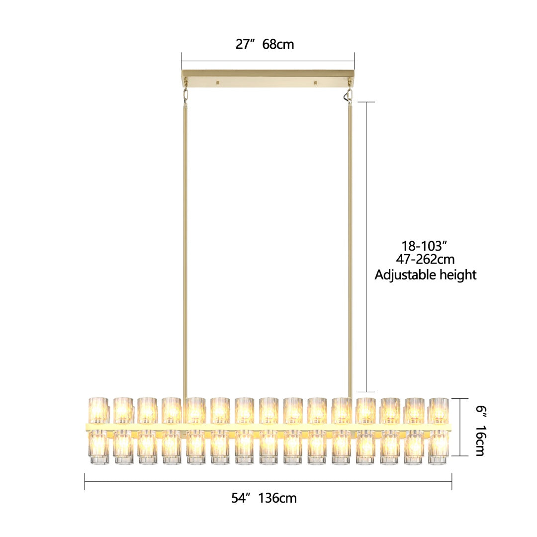 54-Inch Modern Crystal Chandelier for Dining Room - Gold