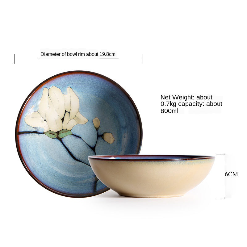 Hand-Painted Ceramic Bowls and Plates - Creative Under-glaze Dinnerware Set