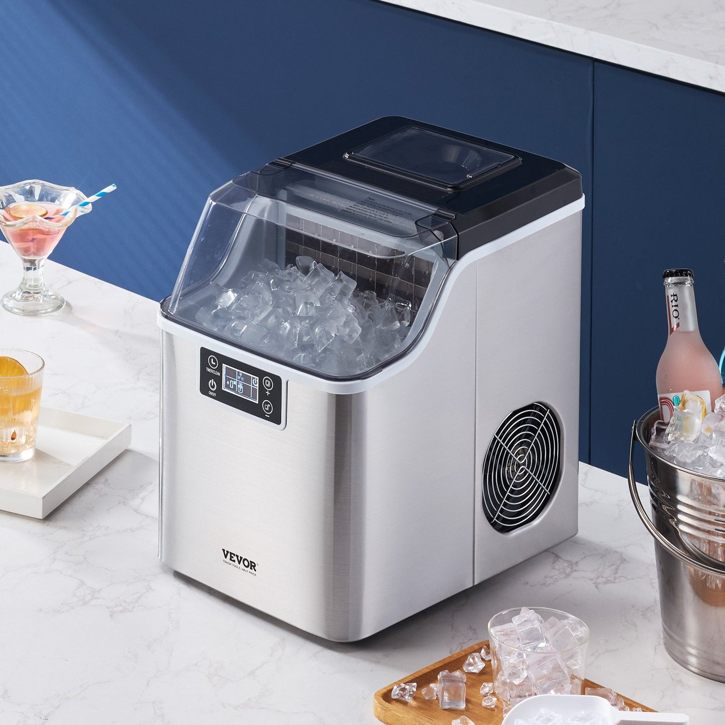 Portable Countertop Ice Maker 45Lbs/24H Stainless Steel Self-Cleaning with Scoop