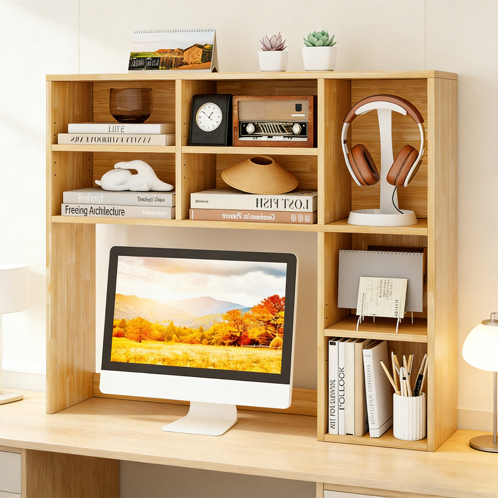 Desktop Bookshelf With 7 Open Cubbies And 3 Adjustable Shelves 2