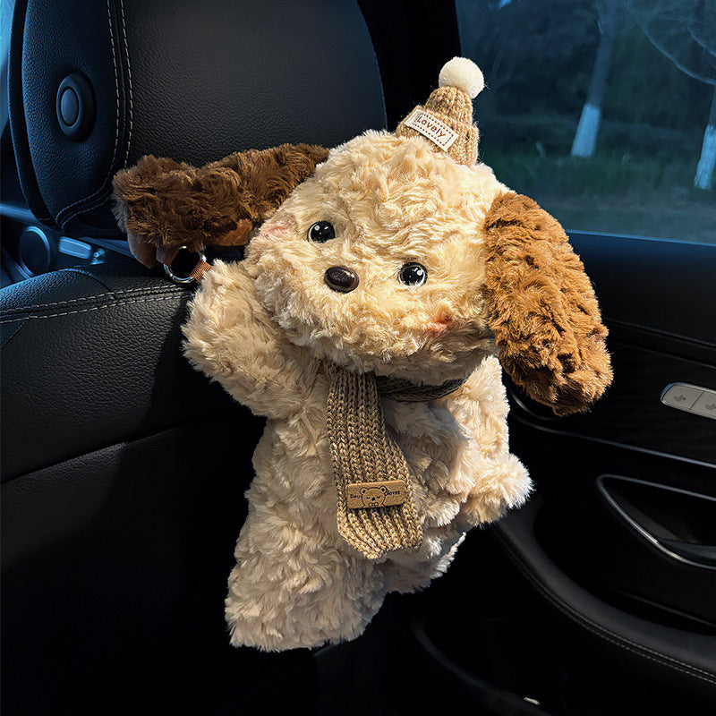 Cute Plush Car-Mounted Tissue Box Cover with Creative Hanging Design