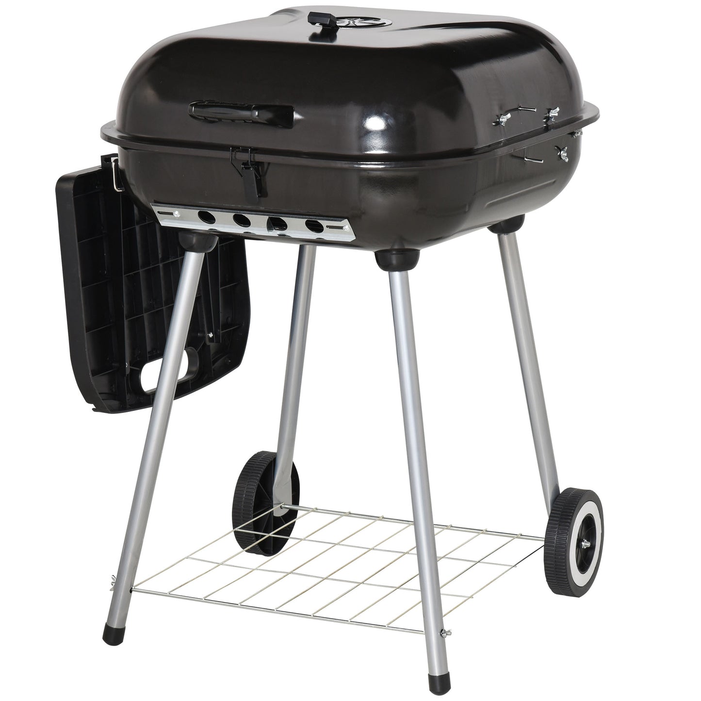 22" Charcoal Barbecue Grill with Side Tray & Portable Wheels