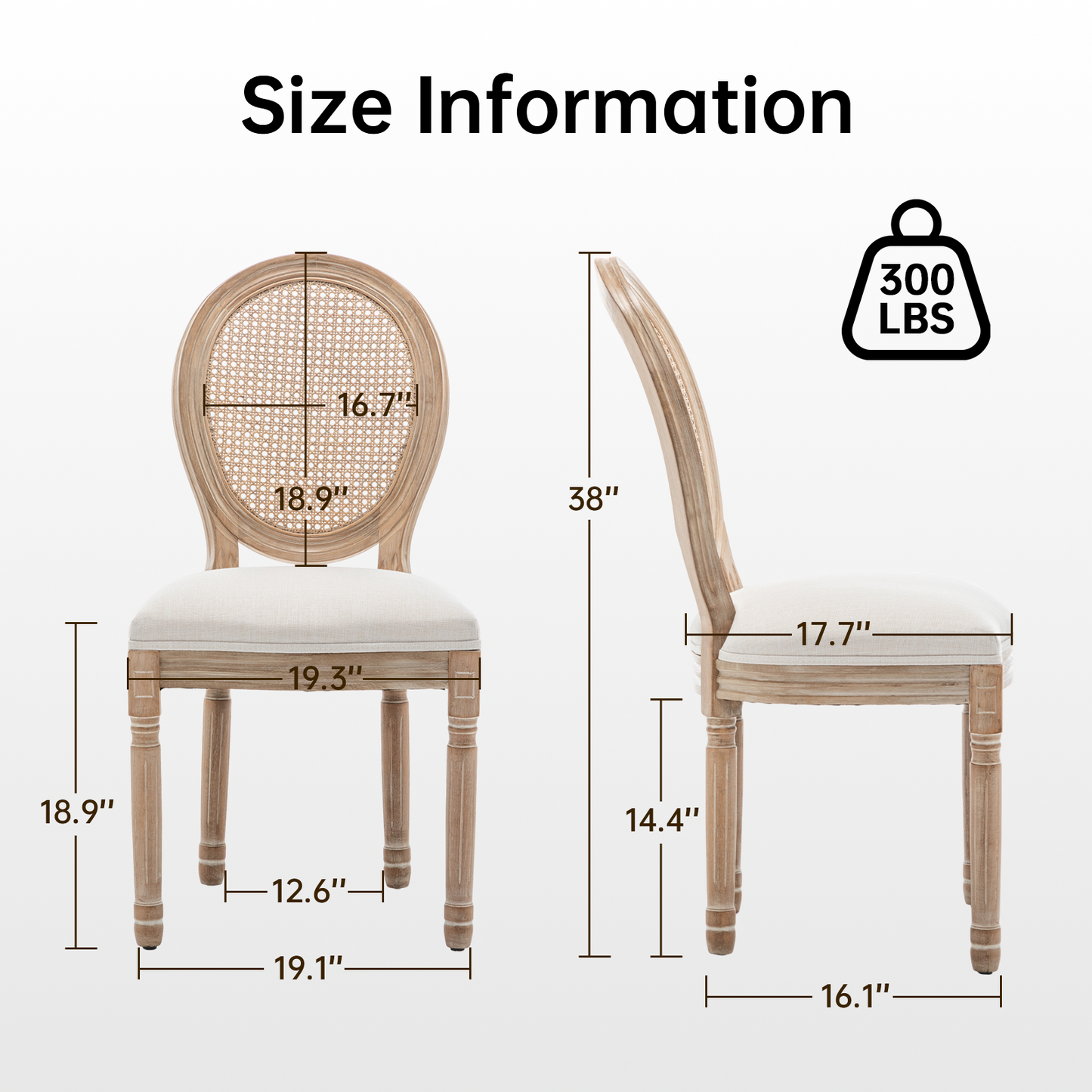 Farmhouse Dining Chairs with Cushioned Linen Seat - Set of 2, Beige