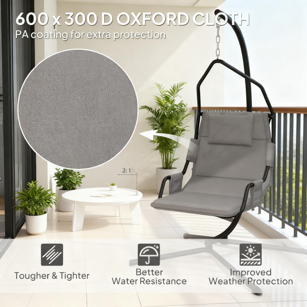 Hanging Swing Chair with Stand and Cushion - Black & Grey