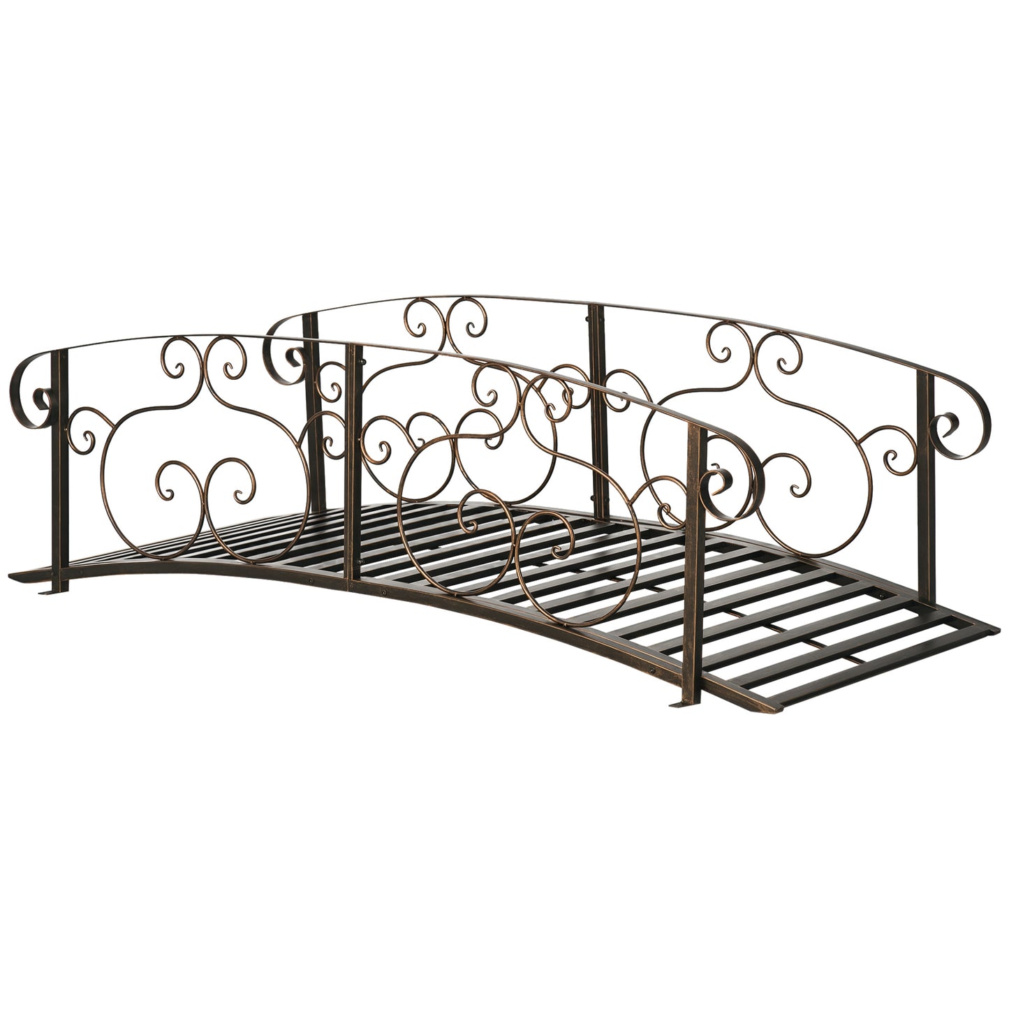 Metal Garden Bridge with Safety Siderails - Bronze Arc Footbridge for Pond and Creek
