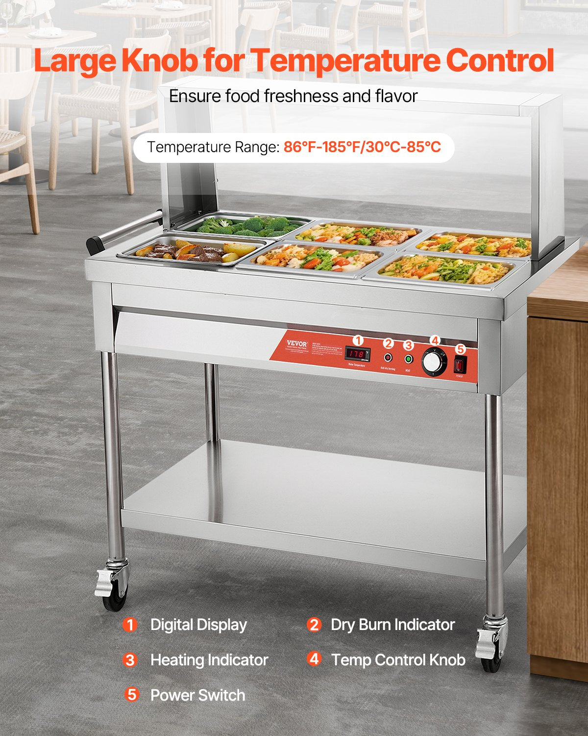 Commercial Food Warmer Steam Table with 6 Half-Size Pans, Silver