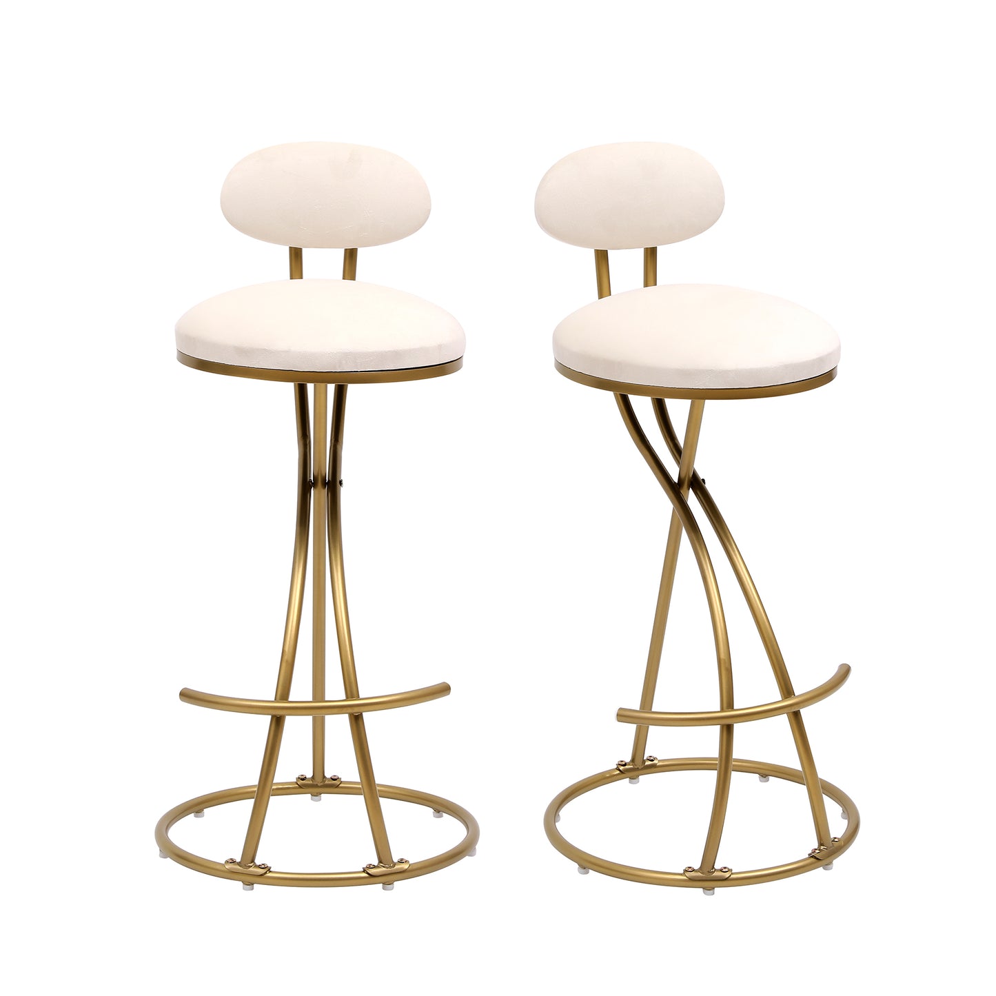 Upholstered Round Bar Stool Set of 2 - Gold & Creamy White