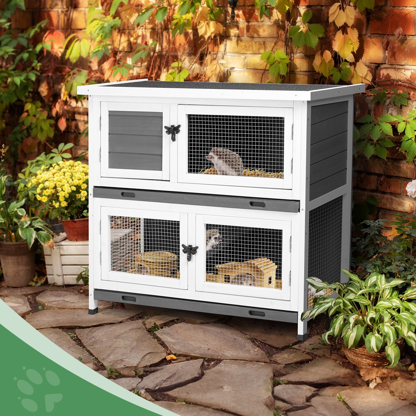 2-Story Pet Cage with Pull-Out Trays for Small Animals - Grey Cedar