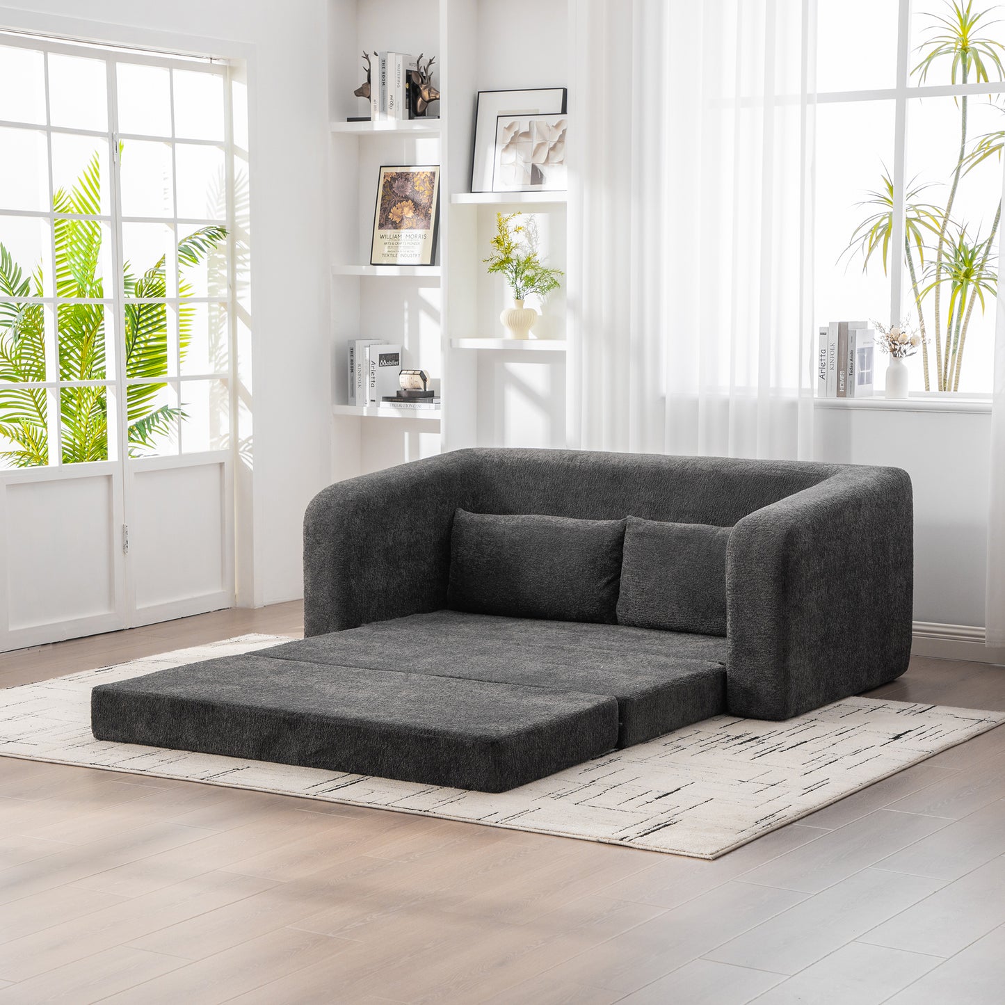 71" 2-in-1 Pull Out Loveseat Sofa Bed - Gray Chenille